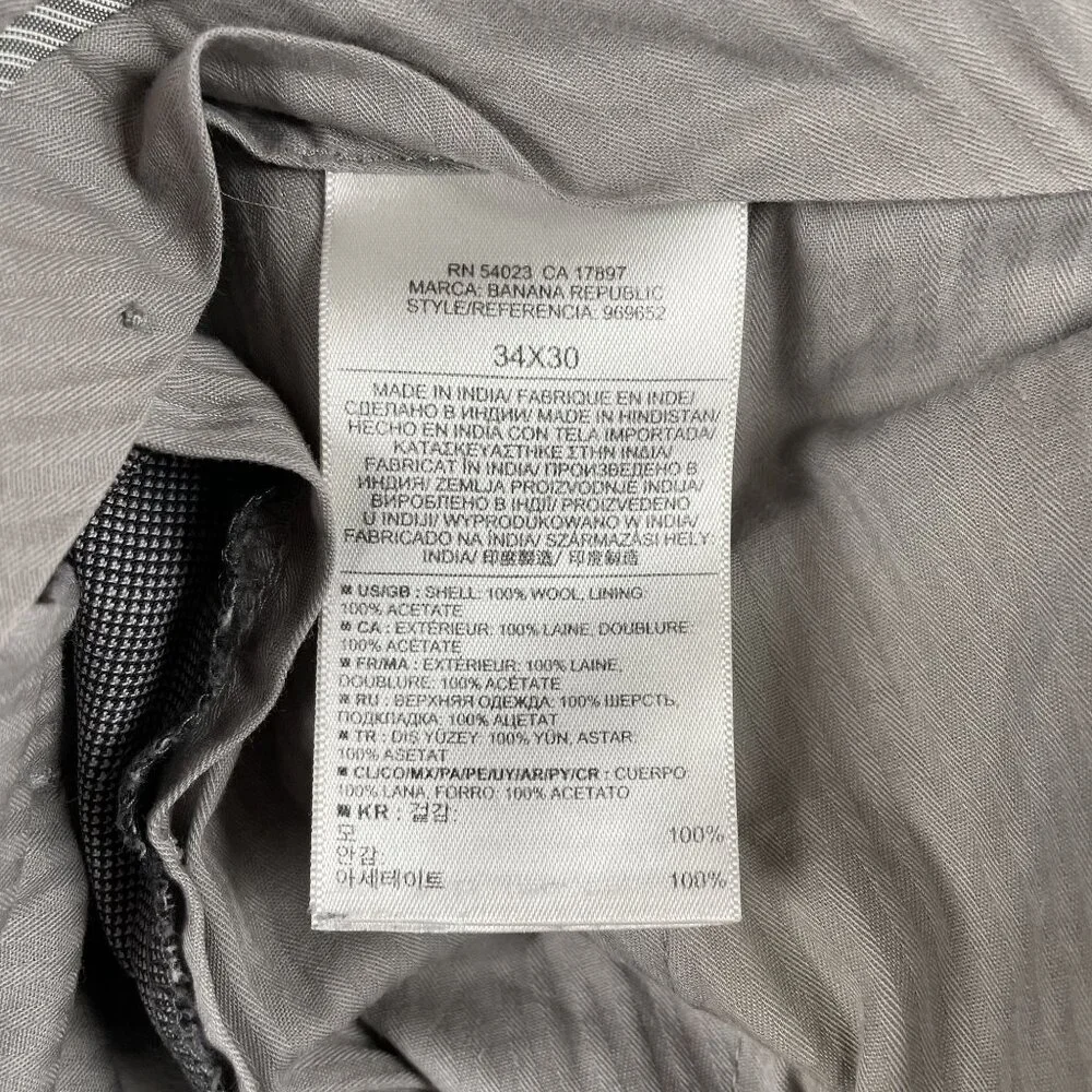 Banana Republic Dress Pants Mens 34x30 Grey Tailored Slim Fit 100%‎ Wool